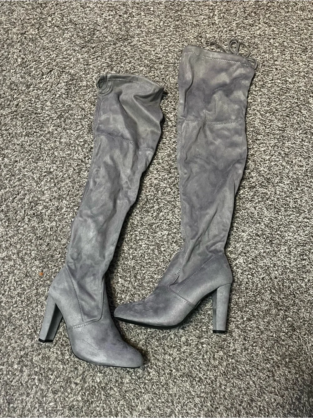 Fashion Nova Charcoal Gray Over-the-Knee Block Heel Boots
